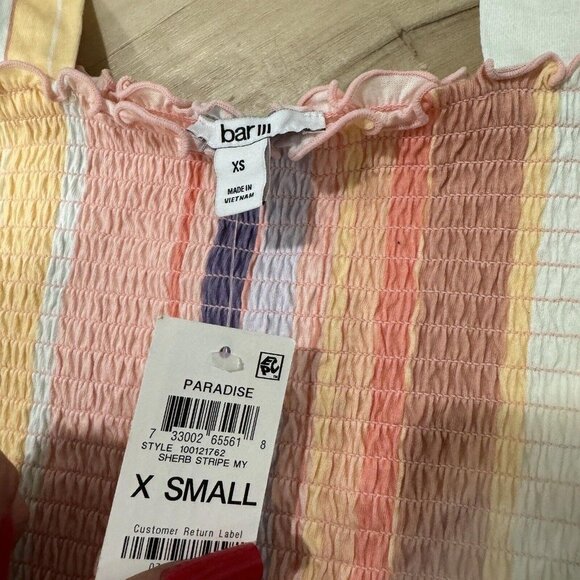 BAR III Women's Sherber Striped Cotton Smocked Peplum Tie-Strap Top SZ Xsmall Xs - Picture 4 of 6